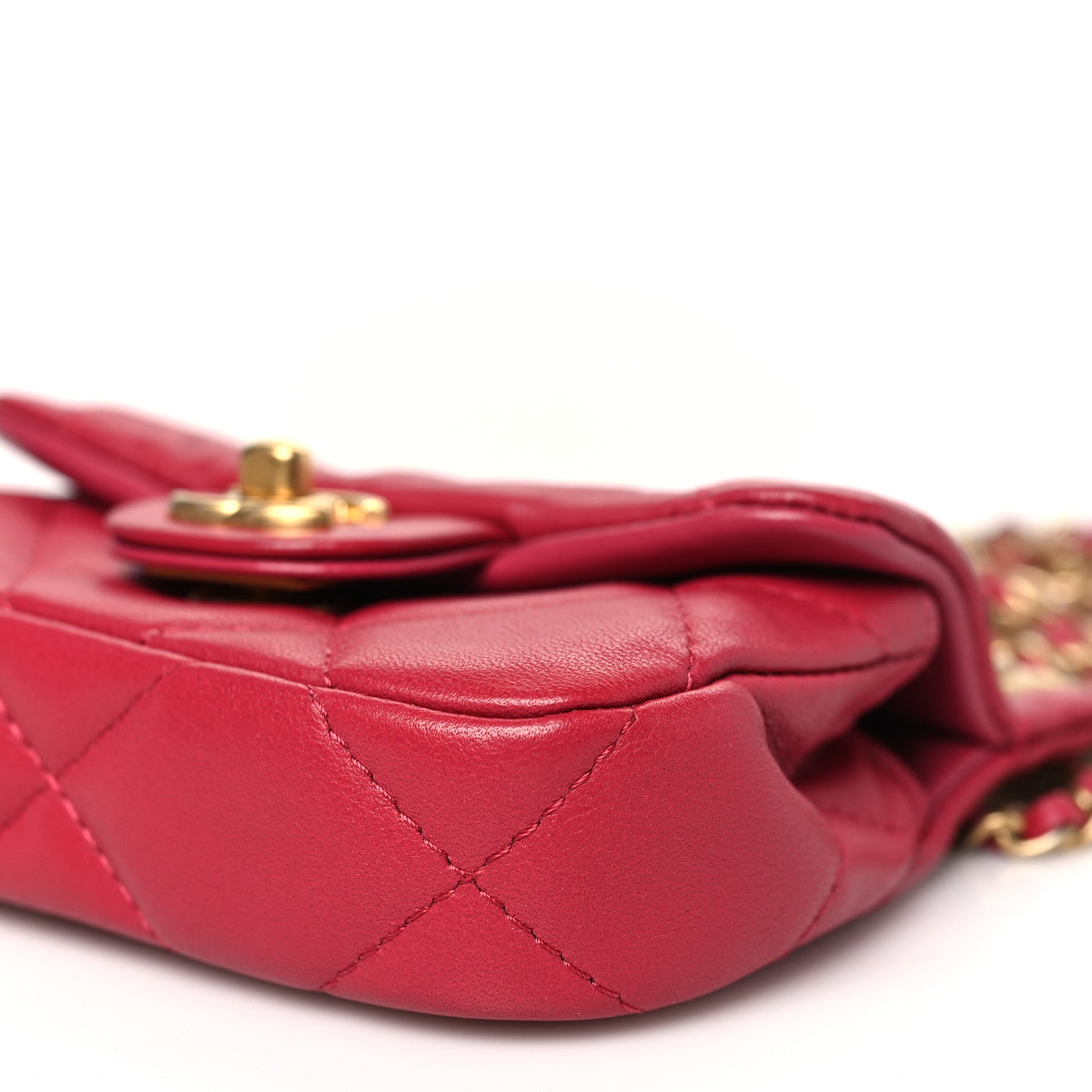 Chanel Calfskin Quilted Lady Handle Flap Card Holder With Chain Dark Pink 11 of 11