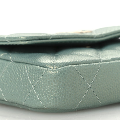 Chanel Iridescent Caviar Quilted Pearl On Top Coin Purse With Chain Light Green 10 of 12