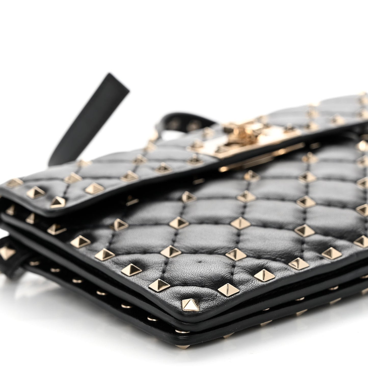 Lambskin Rockstud Spike Crossbody Bag Black