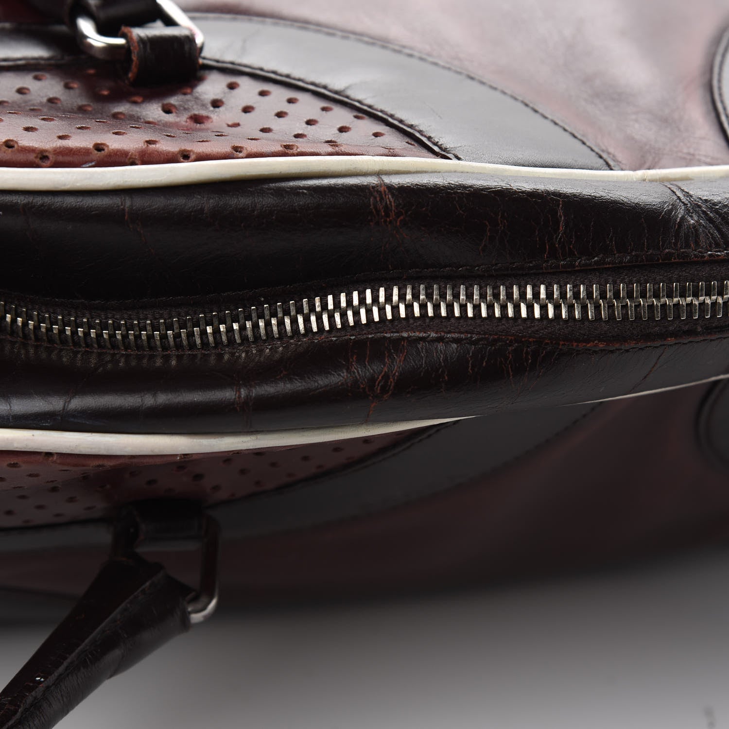 Prada Vitello Drive Perforated Bowling Bag Brown 8 of 12