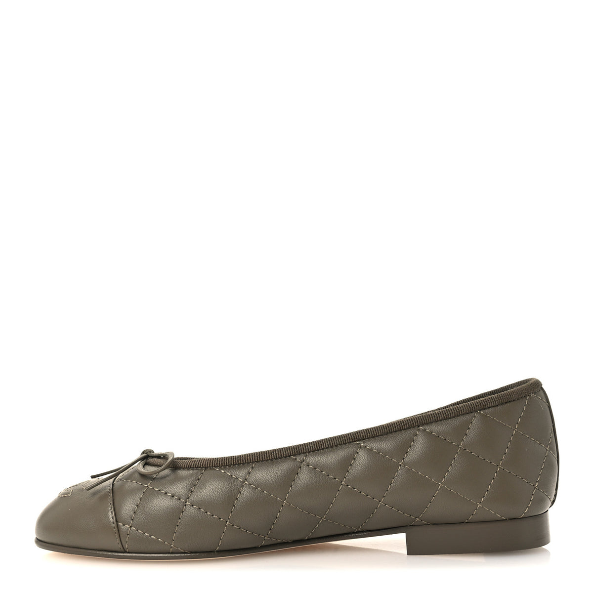 Chanel Lambskin Quilted CC Cap Toe Ballerina Flats 37 Dark Khaki 1 of 9