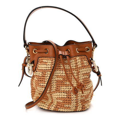 Fendi Raffia Vitello Seta F is Fendi FF Woven Mini Mon Tresor Bucket Bag Brick Natural 1 of 10