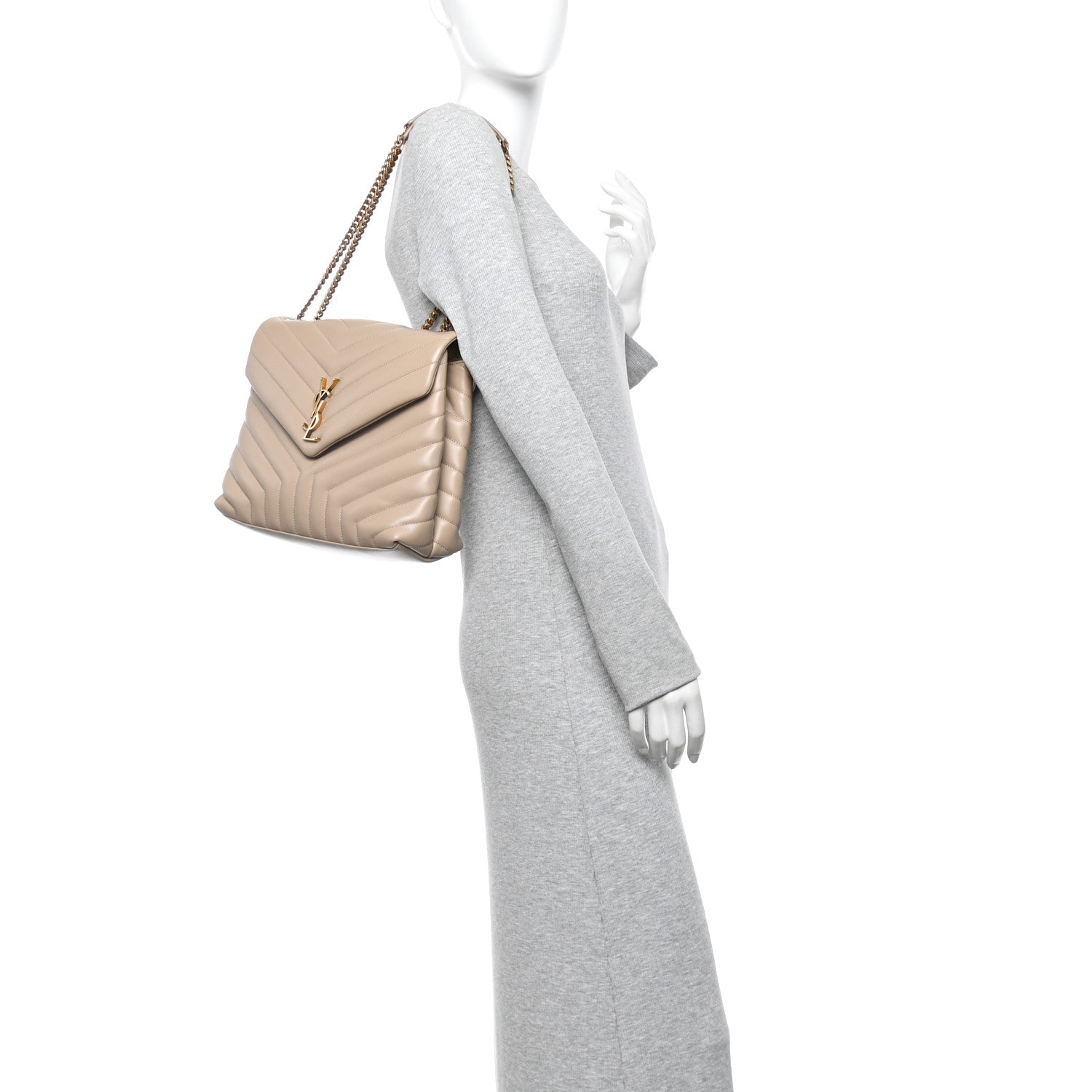 Saint Laurent Calfskin Y Quilted Monogram Medium Loulou Chain Satchel Nude Powder 2 of 9