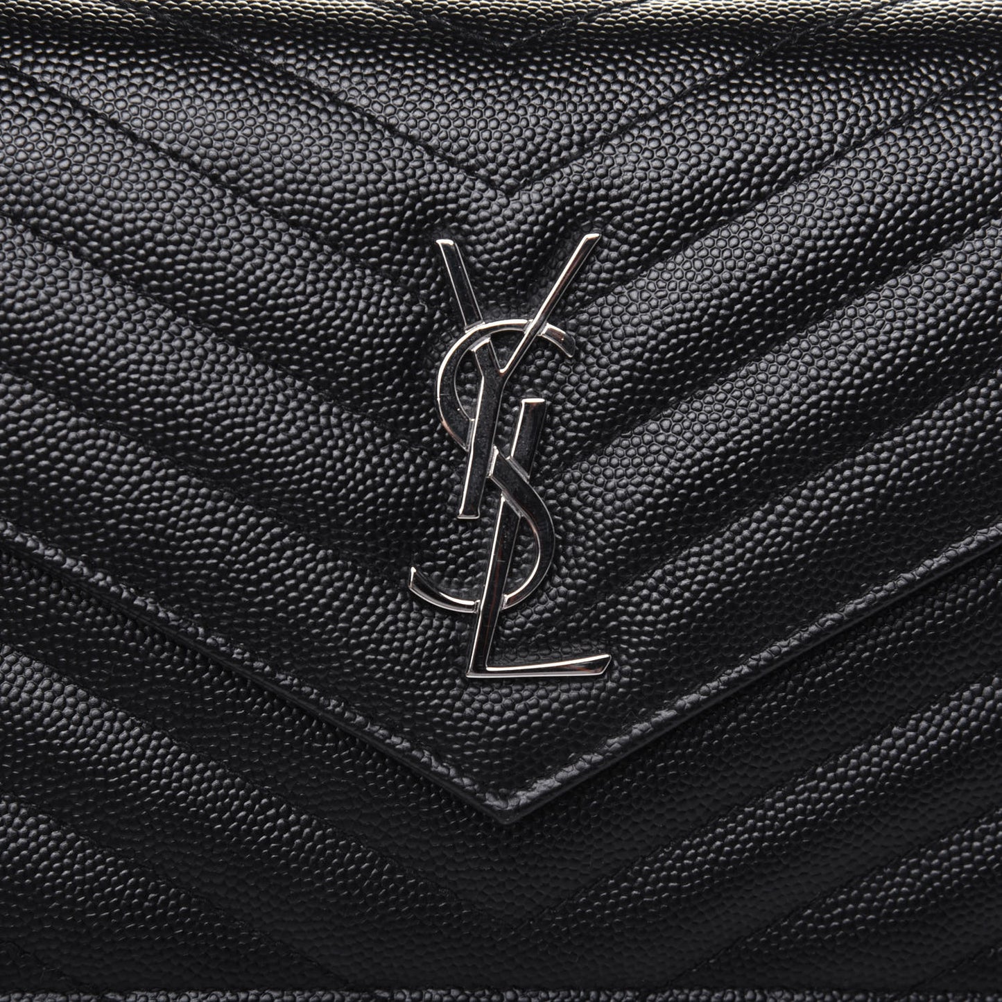 Grain De Poudre Matelasse Chevron Monogram Envelope Chain Wallet Black