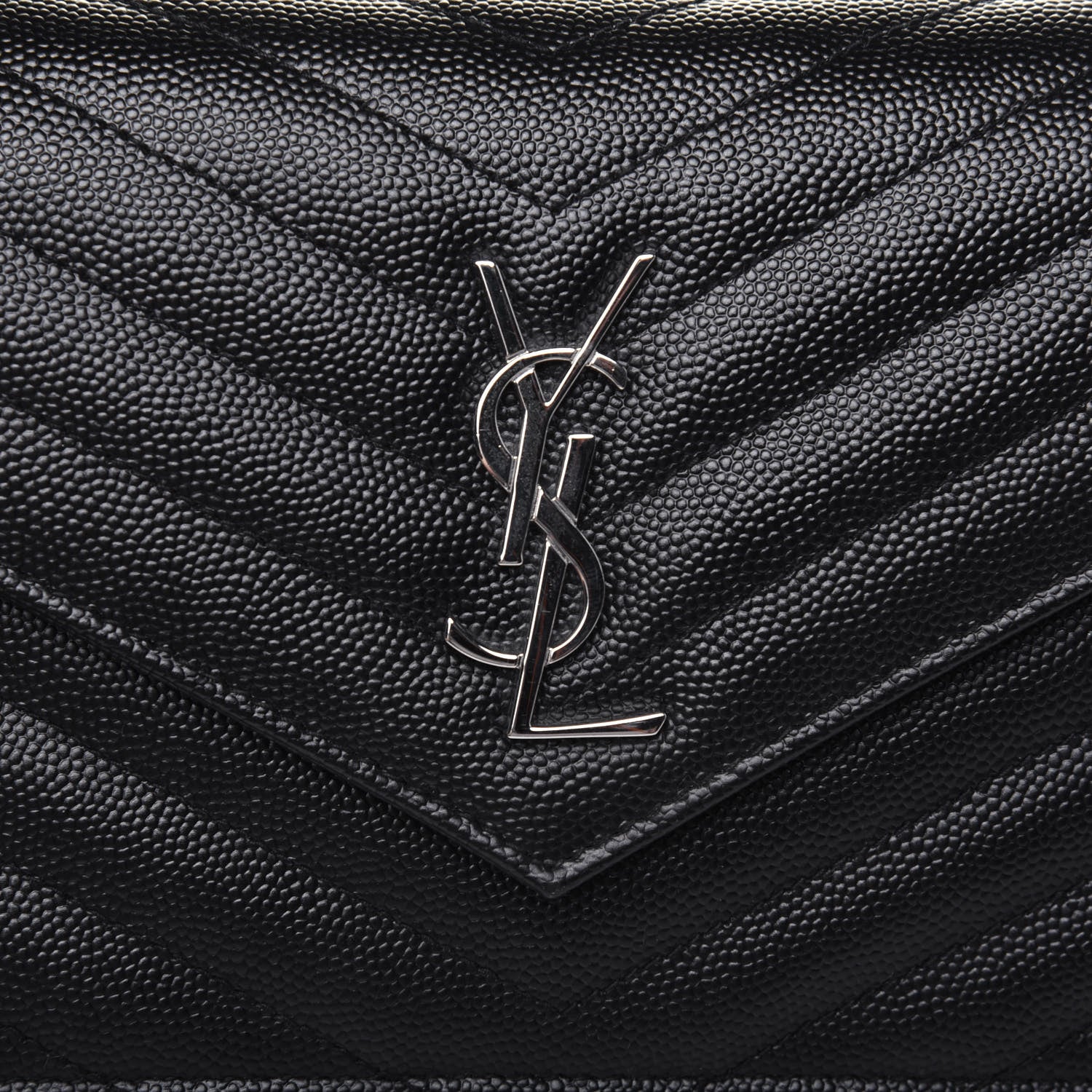 Saint Laurent Grain De Poudre Matelasse Chevron Monogram Envelope Chain Wallet Black 10 of 10