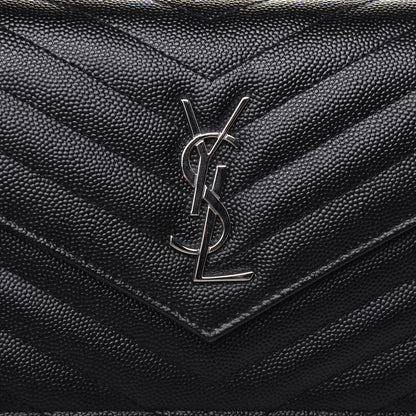 Saint Laurent Grain De Poudre Matelasse Chevron Monogram Envelope Chain Wallet Black 10 of 10