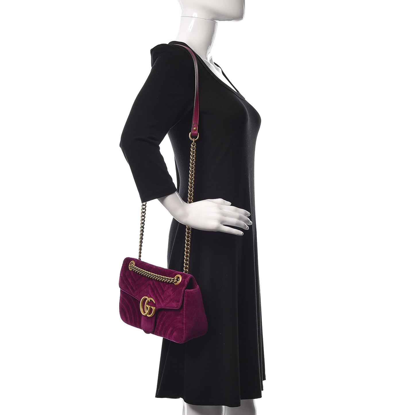 Velvet Matelasse Small GG Marmont Shoulder Bag Fuchsia Violet Cyclamen