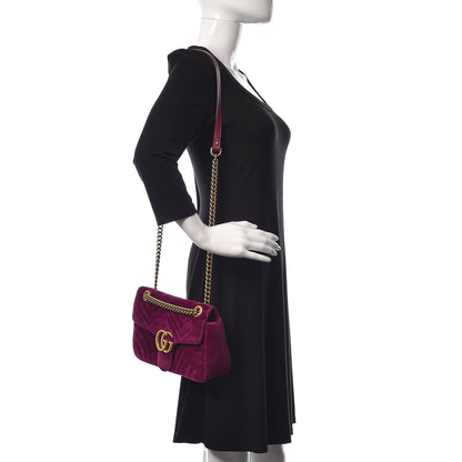 Gucci Velvet Matelasse Small GG Marmont Shoulder Bag Fuchsia Violet Cyclamen 2 of 10