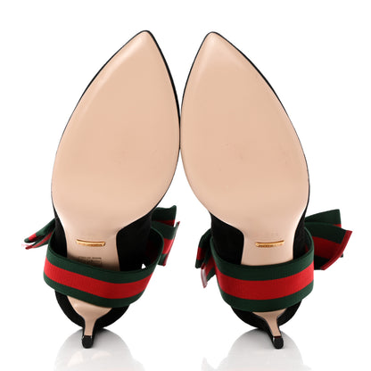 Gucci Kid Scamosciato Removable Web Bow High Heel Pumps 39.5 Black 5 of 19