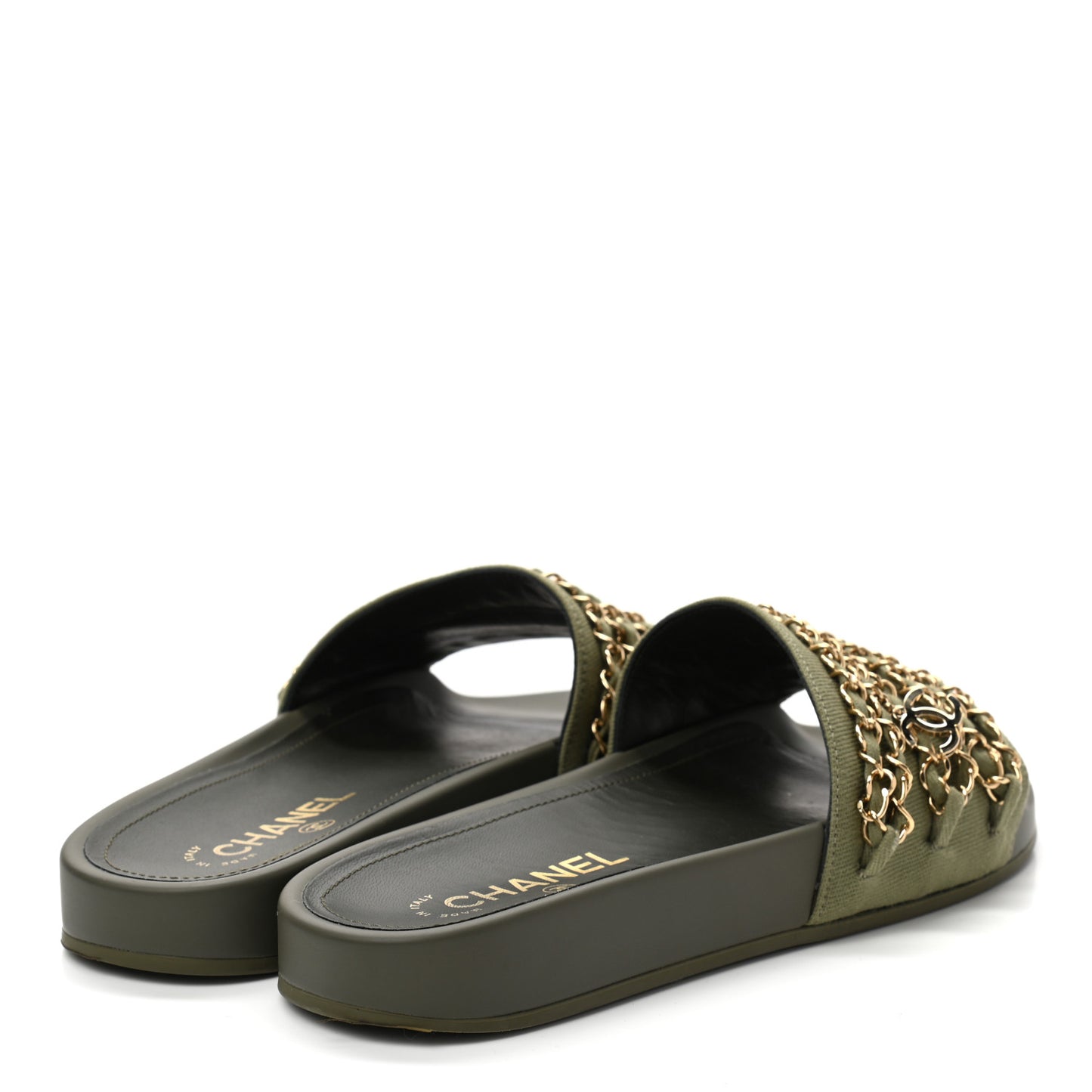 Canvas Chain Flat Sandals 38 Khaki