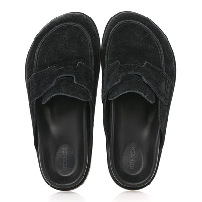 Hermes Suede Calfskin Go Mules 40 Black 2 of 14