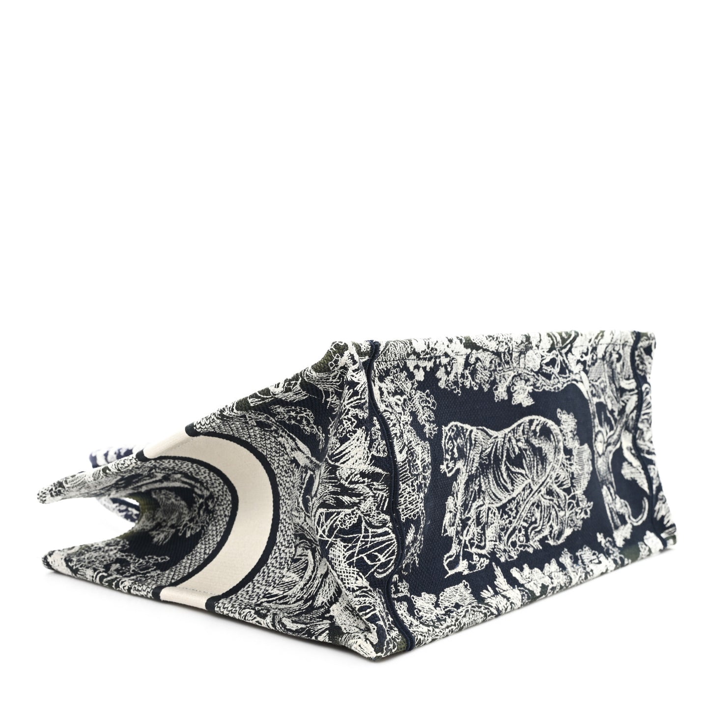 Canvas Embroidered Medium Toile De Jouy Reverse Book Tote Blue Green