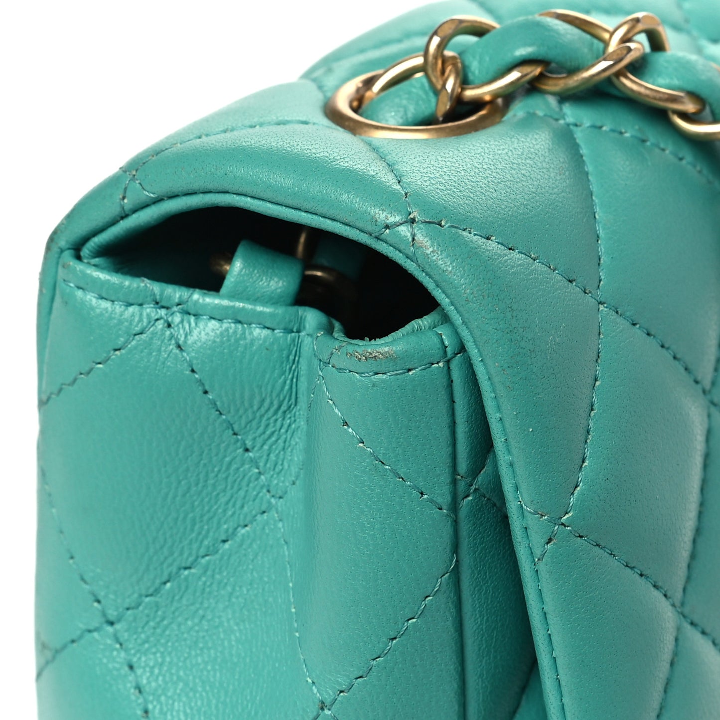 Lambskin Quilted Mini Rectangular Flap Turquoise