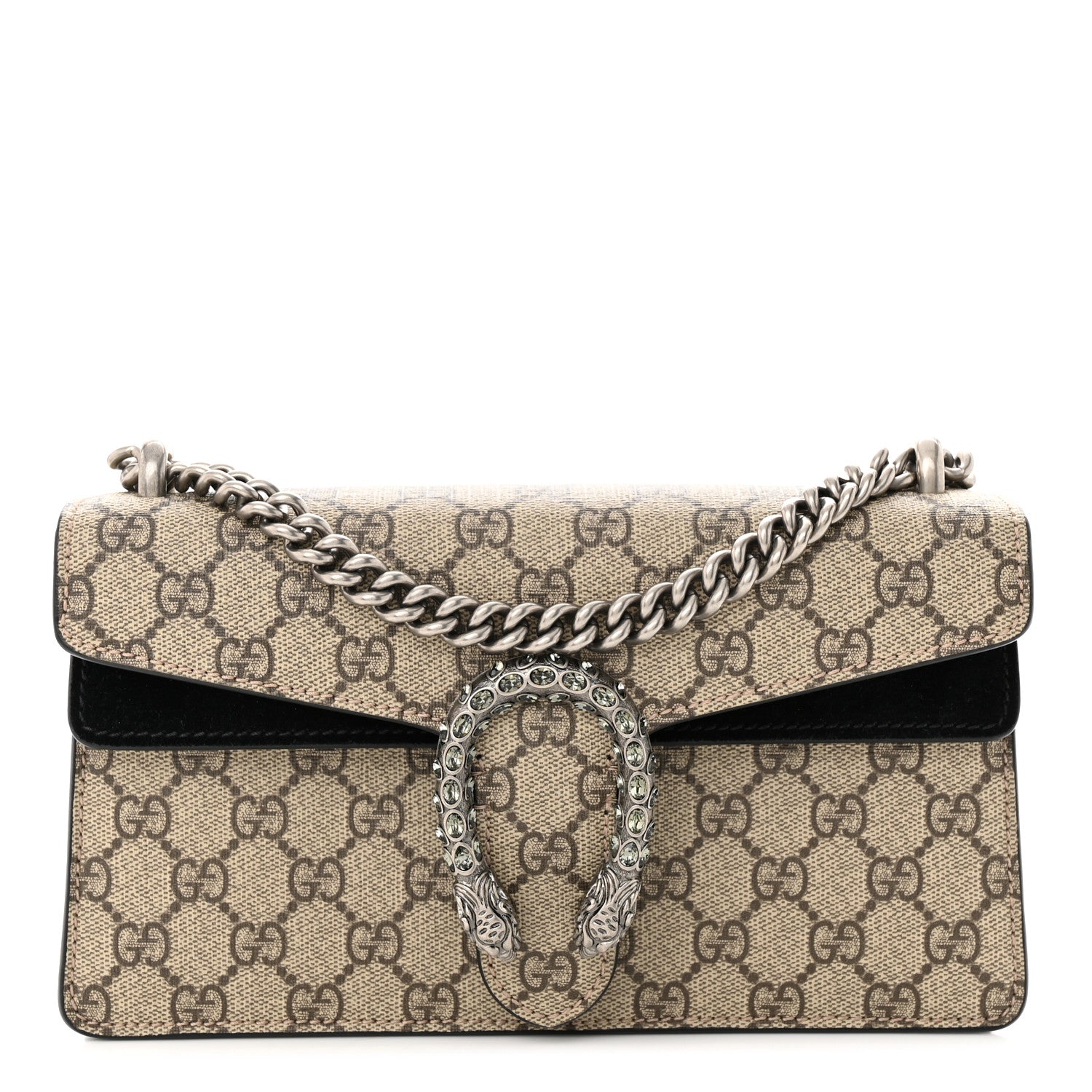 Gucci GG Supreme Monogram Suede Crystal Small Dionysus Shoulder Bag Beige Ebony Black 1 of 11