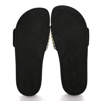 Jimmy Choo Canvas Pearl Embellished Fitz Slide Sandals 40 Black 5 of 12