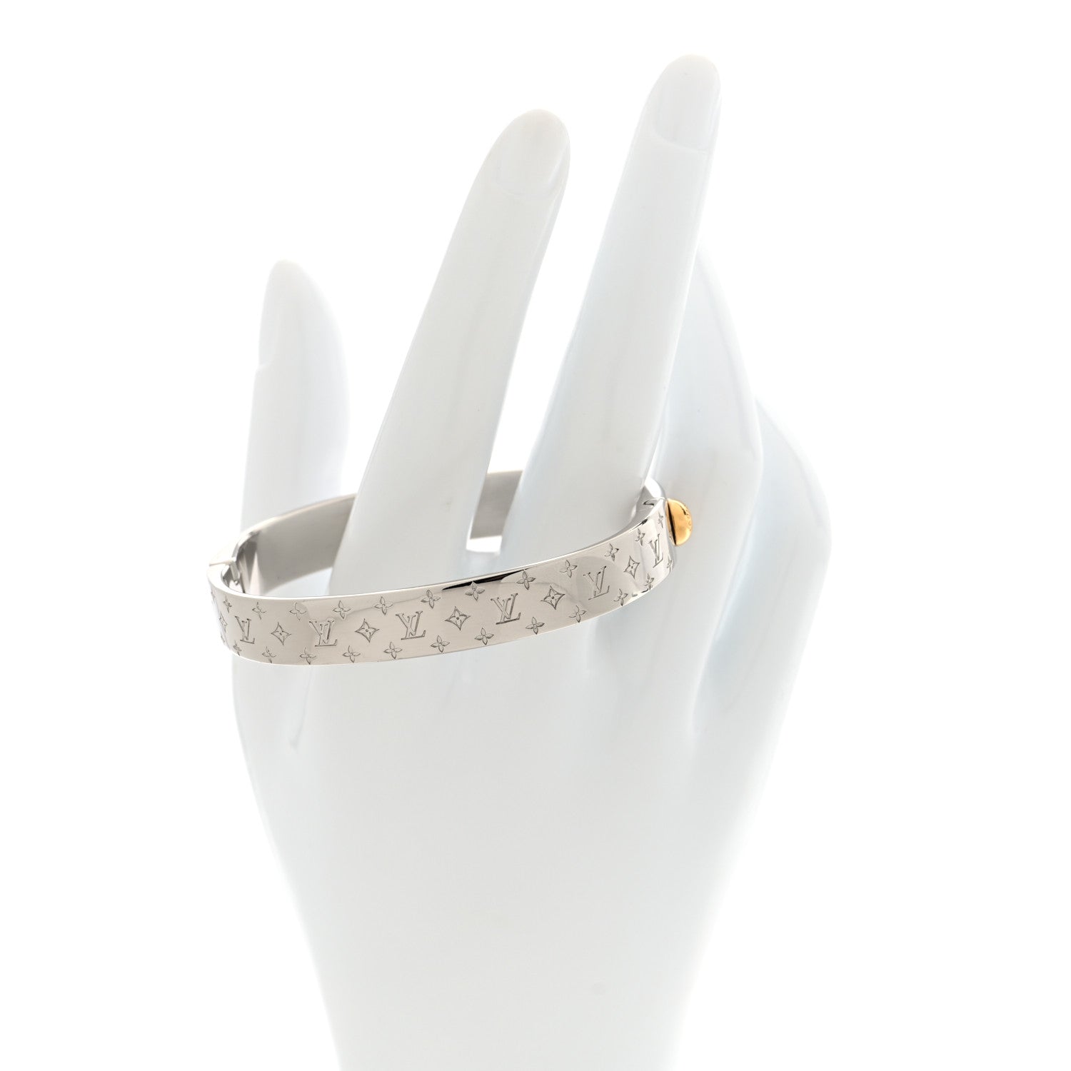 Louis Vuitton Brass Palladium Plated Nanogram Cuff S Silver 2 of 4