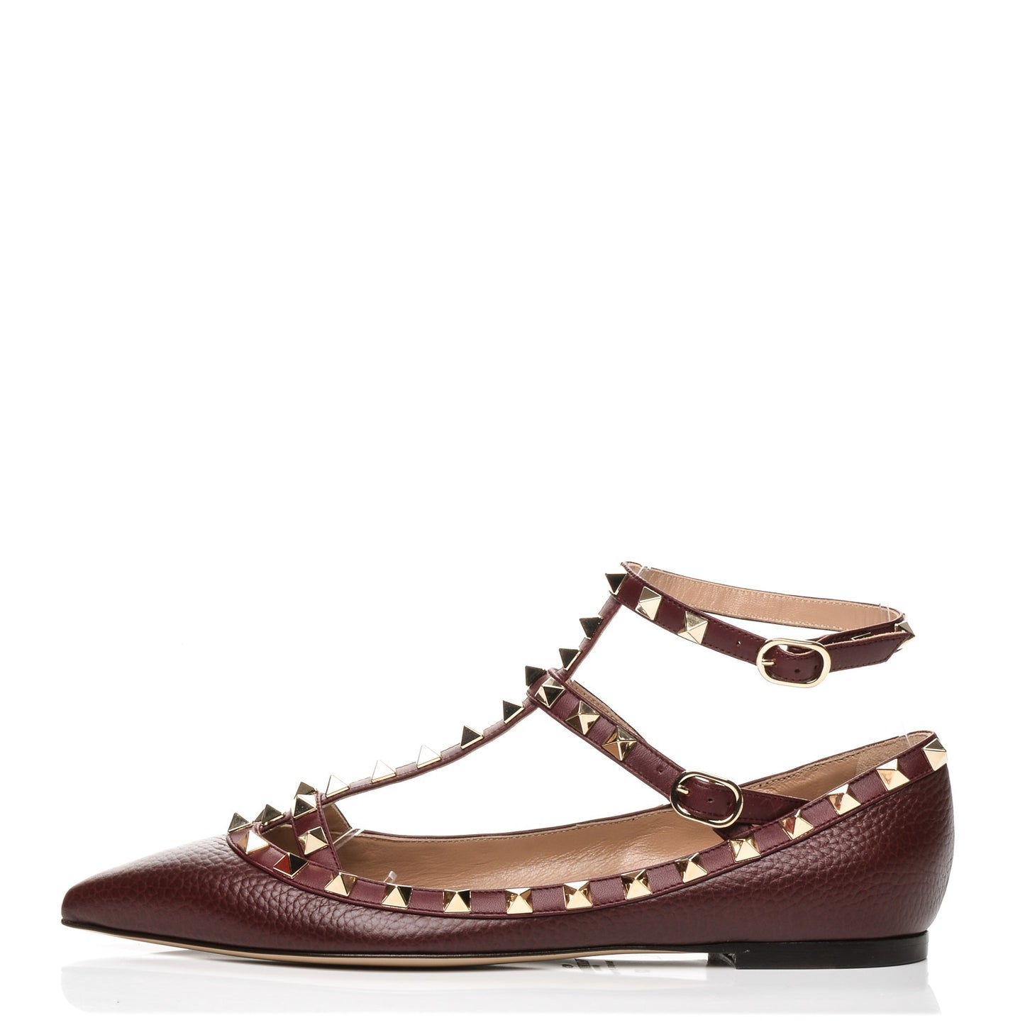 Pebbled Calfskin Rockstud Cage Ballerina Flats 37 Rubin