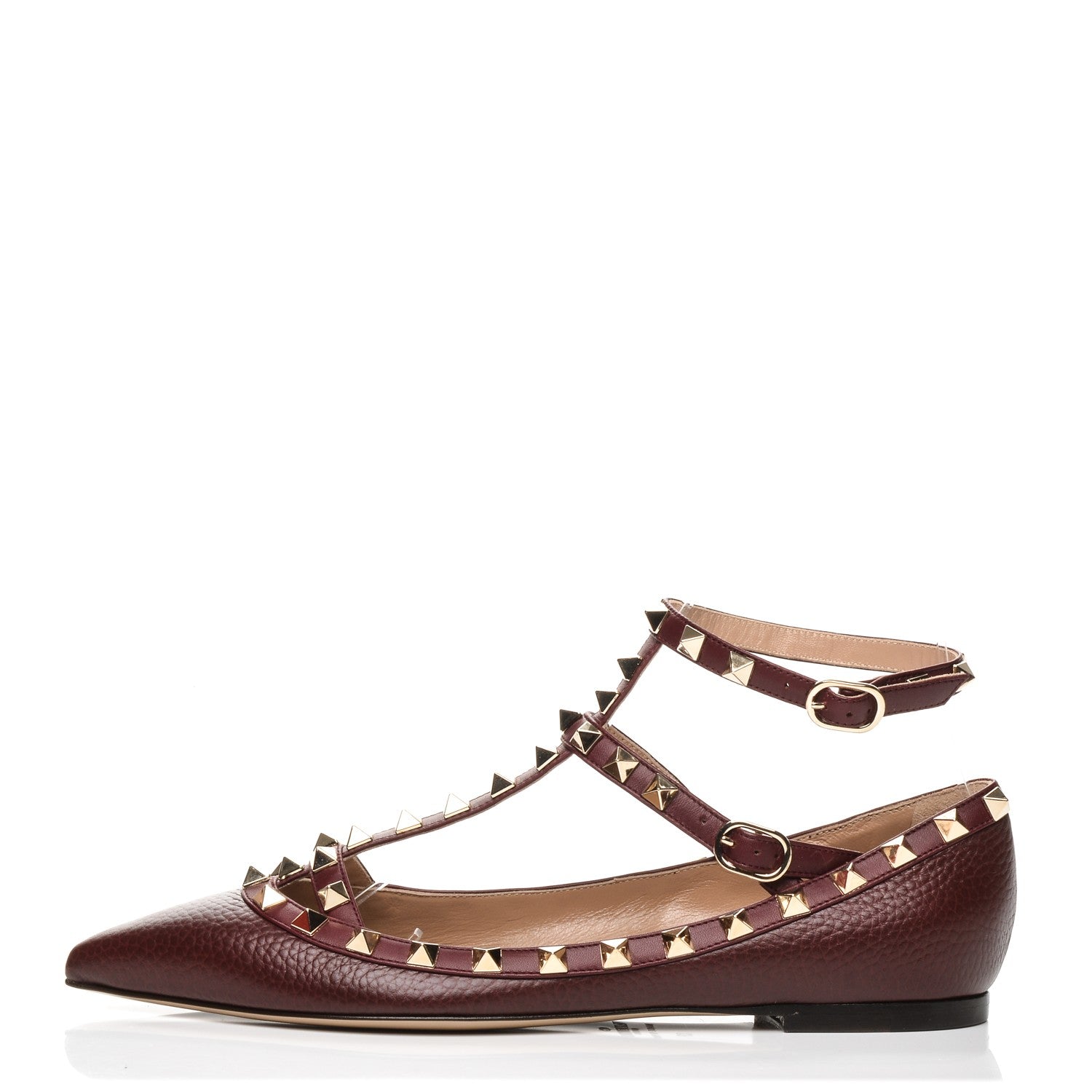 Valentino Garavani Pebbled Calfskin Rockstud Cage Ballerina Flats 37 Rubin 1 of 7