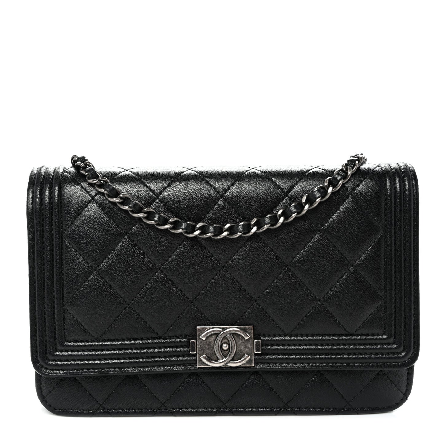 Lambskin Quilted Boy Wallet On Chain WOC Black