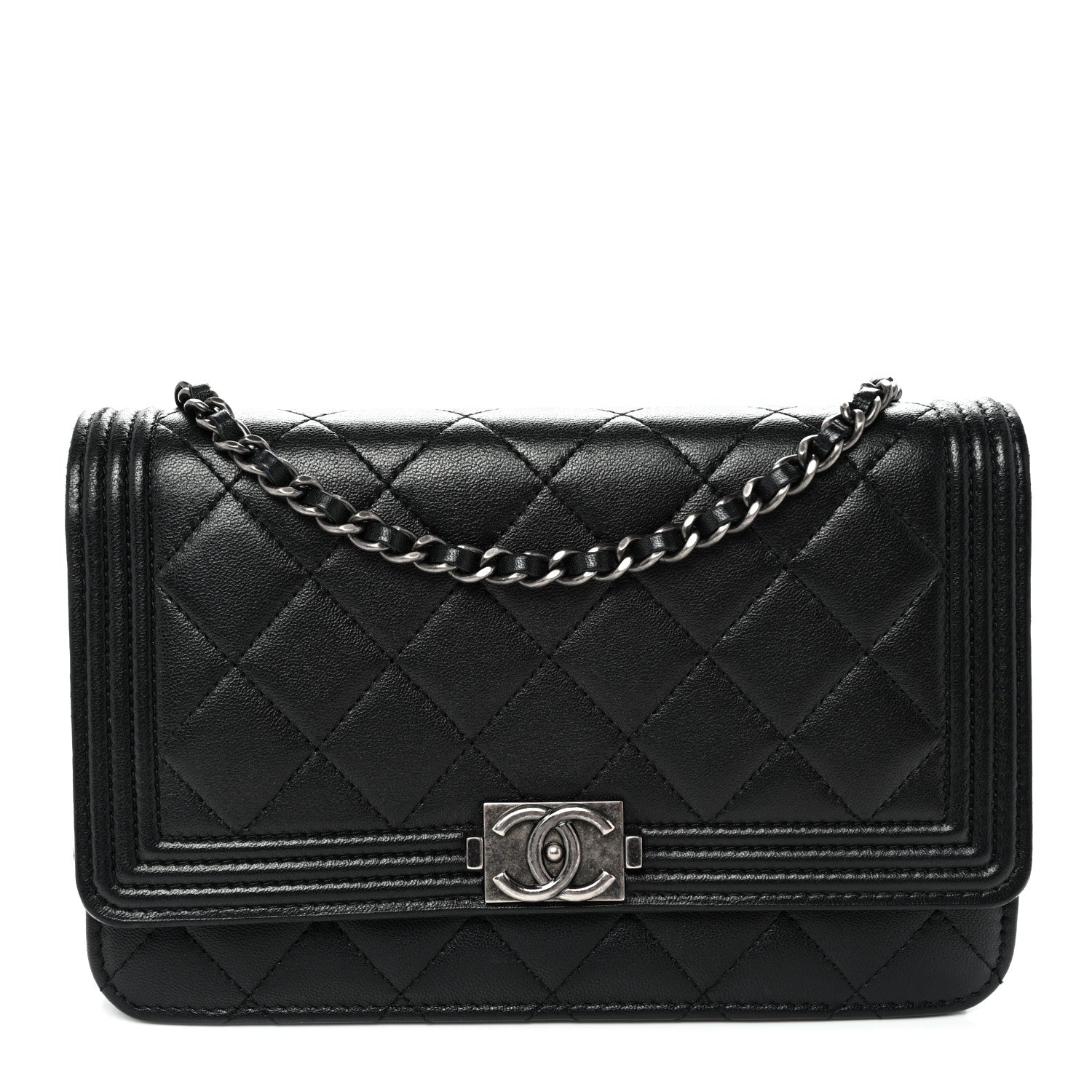 Chanel Lambskin Quilted Boy Wallet On Chain WOC Black 1 of 13