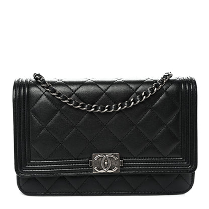 Chanel Lambskin Quilted Boy Wallet On Chain WOC Black 1 of 13