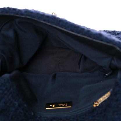 Chanel Tweed Quilted Large Chanel 19 Flap Navy Blue 5 of 9