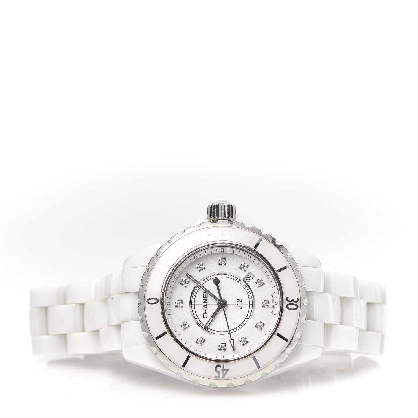 Stainless Steel Ceramic Diamond 33mm J12 Quartz Watch White