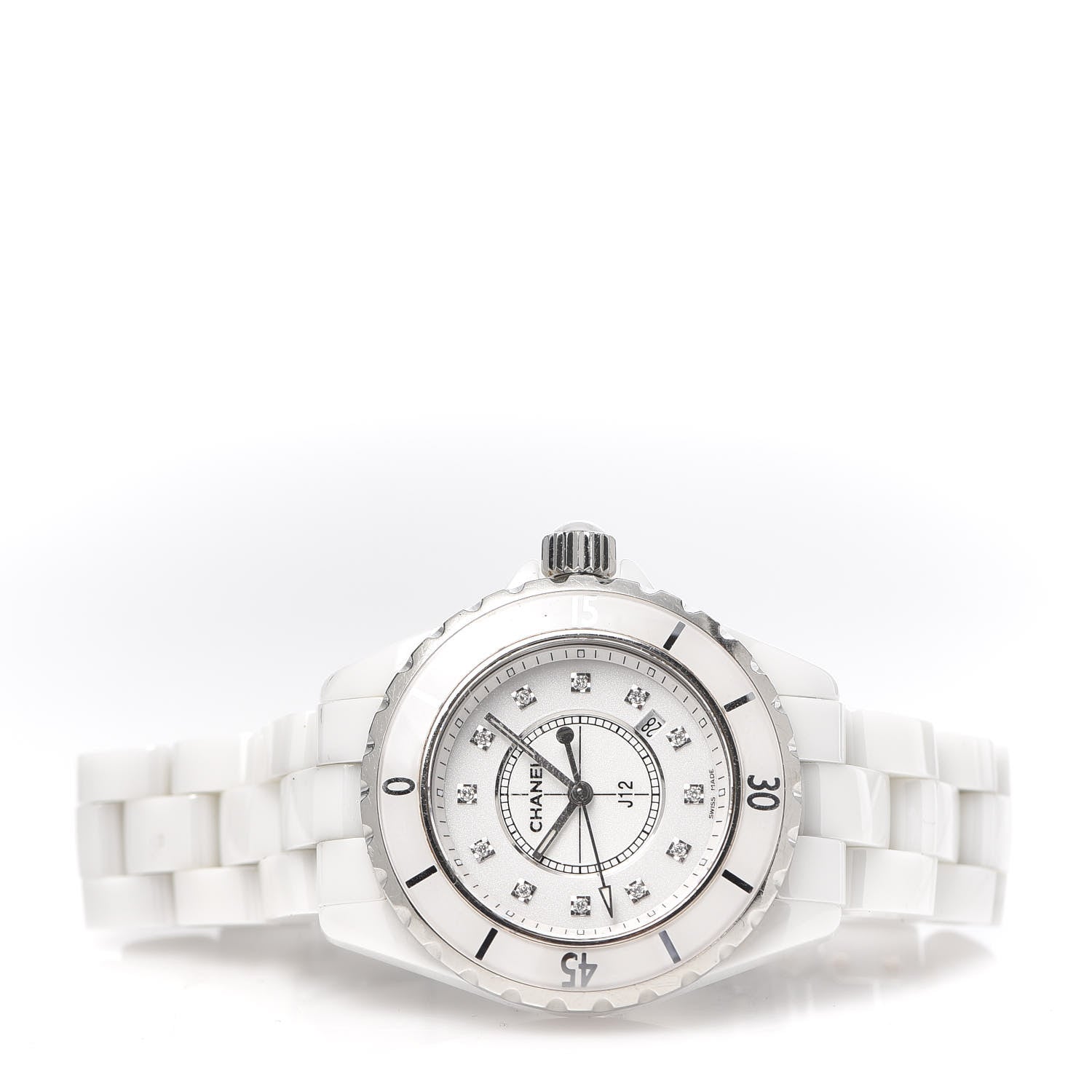 Chanel Stainless Steel Ceramic Diamond 33mm J12 Quartz Watch White 3 of 8