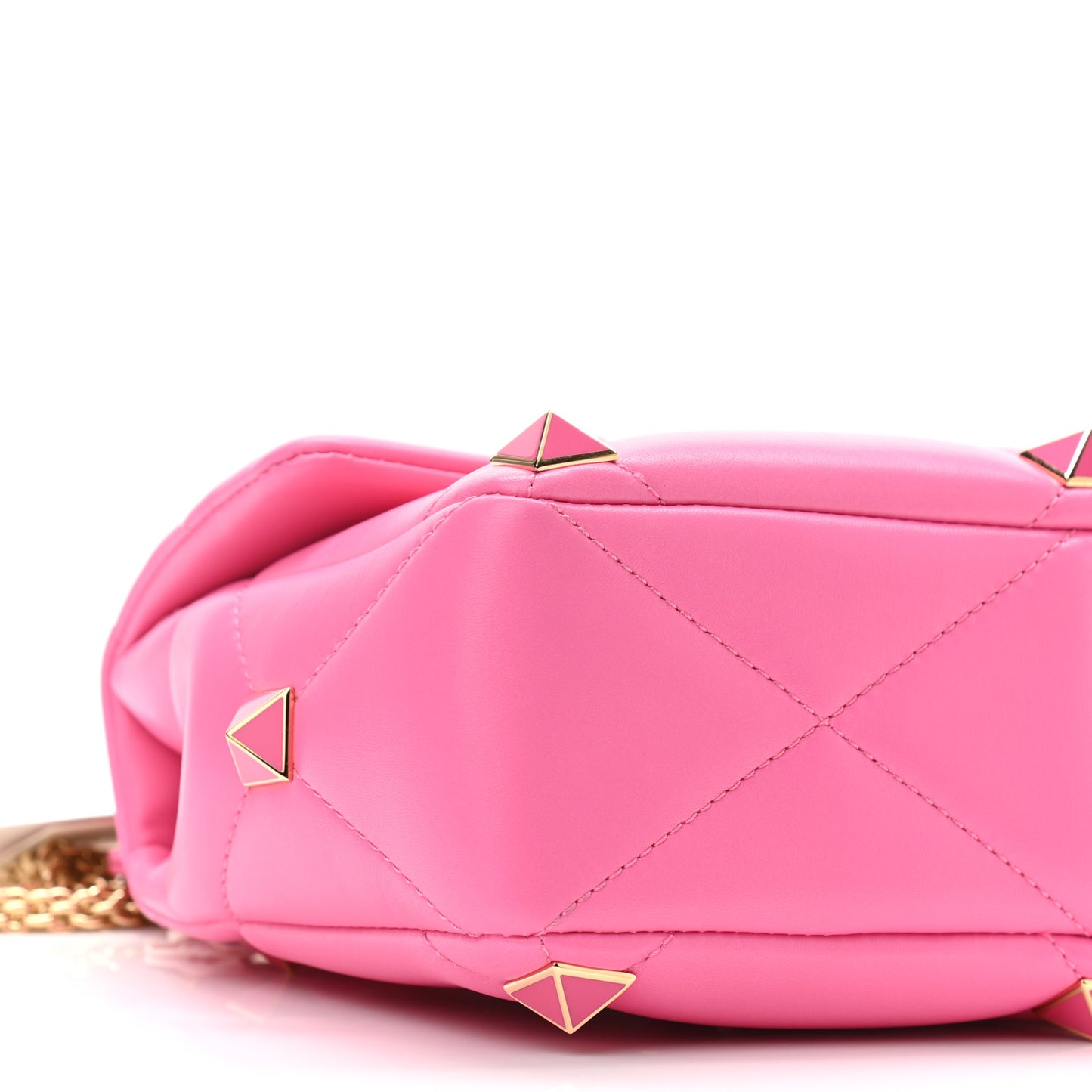 Nappa Enamel Large Roman Stud Shoulder Bag Feminine Pink