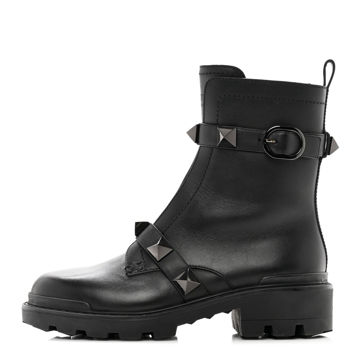 Calfskin Tonal Roman Stud 20/40mm Combat Boots 40 Black