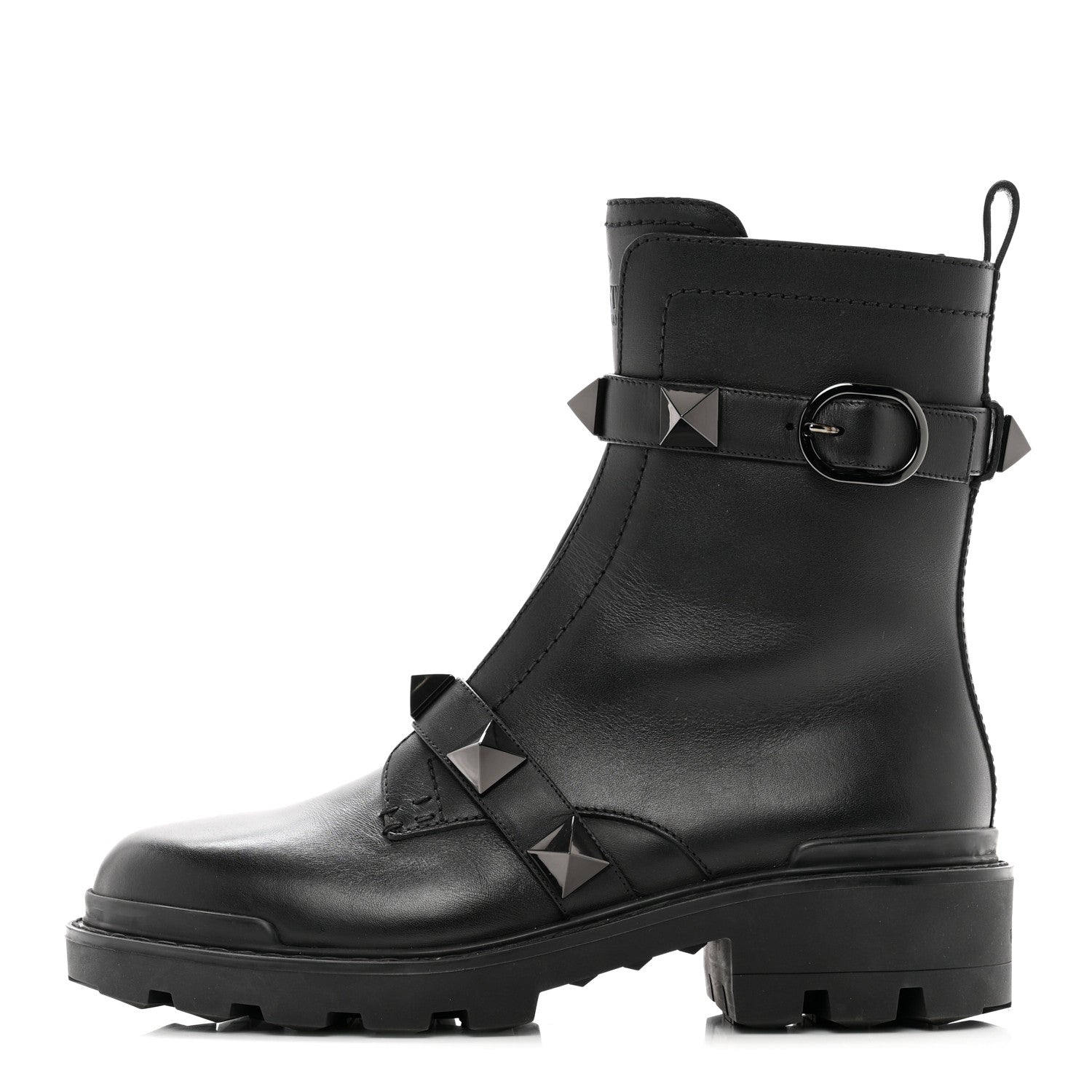 Valentino Garavani Calfskin Tonal Roman Stud 20/40mm Combat Boots 40 Black 1 of 9