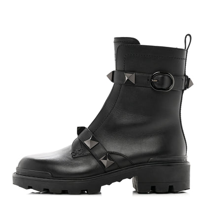 Valentino Garavani Calfskin Tonal Roman Stud 20/40mm Combat Boots 40 Black 1 of 9