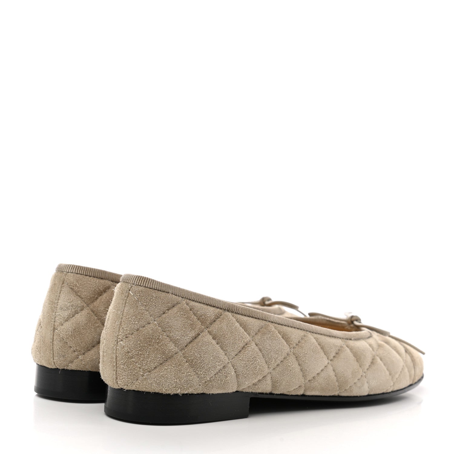 Chanel Suede Calfskin Quilted Cap Toe CC Ballerina Flats 36.5 Dark Beige 4 of 10
