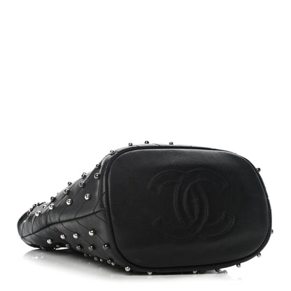 Chanel Lambskin Studded Chevron Quilted Small Stud Wars Drawstring Bag Black 4 of 10
