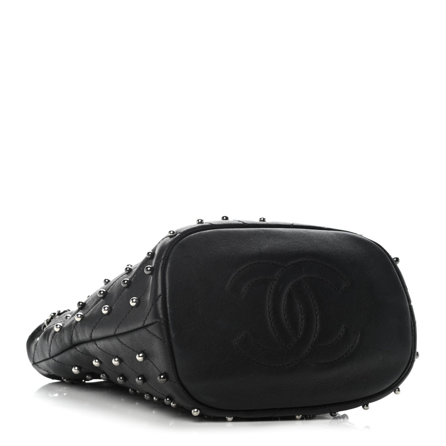 Chanel Lambskin Studded Chevron Quilted Small Stud Wars Drawstring Bag Black 4 of 10