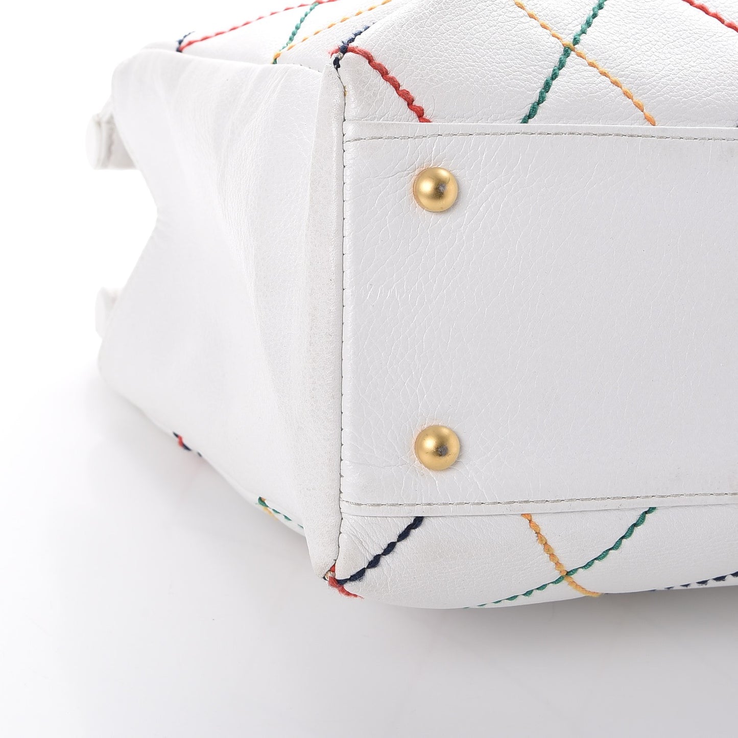 Calfskin Multicolor Stitch Tote White