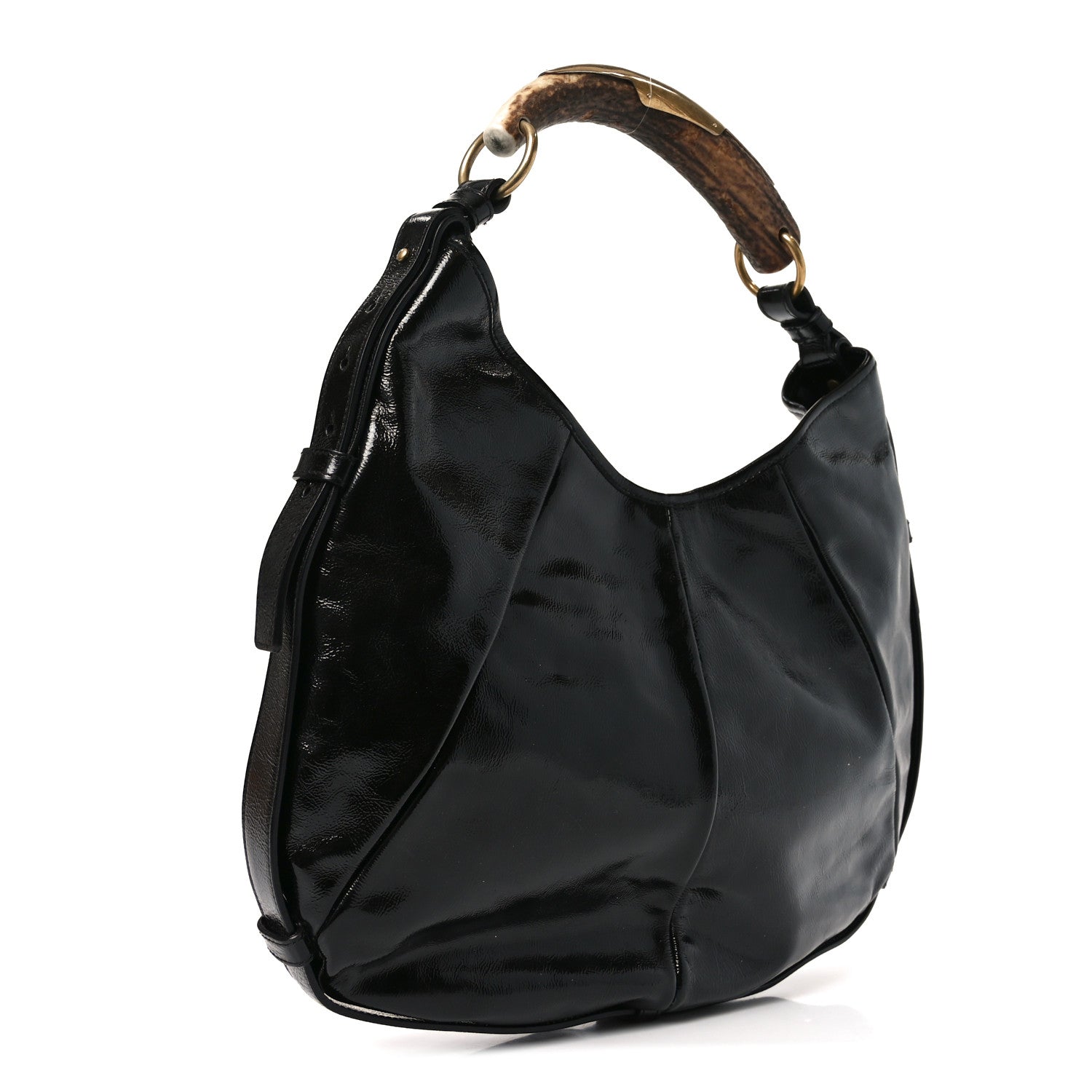 Saint Laurent Shiny Crinkled Calfskin Buffalo Horn Mombasa Hobo Black 3 of 10