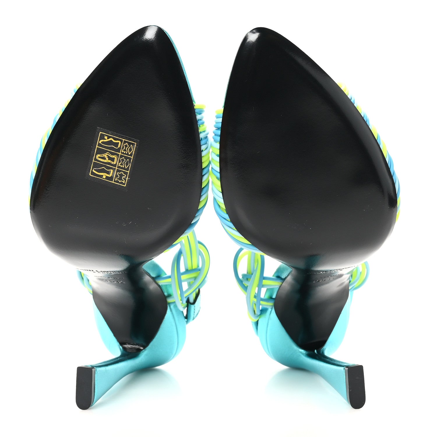 Saint Laurent Metallic Calfskin Gippy 105 Sandals 35.5 Cerulean Giallo Fluo 6 of 9