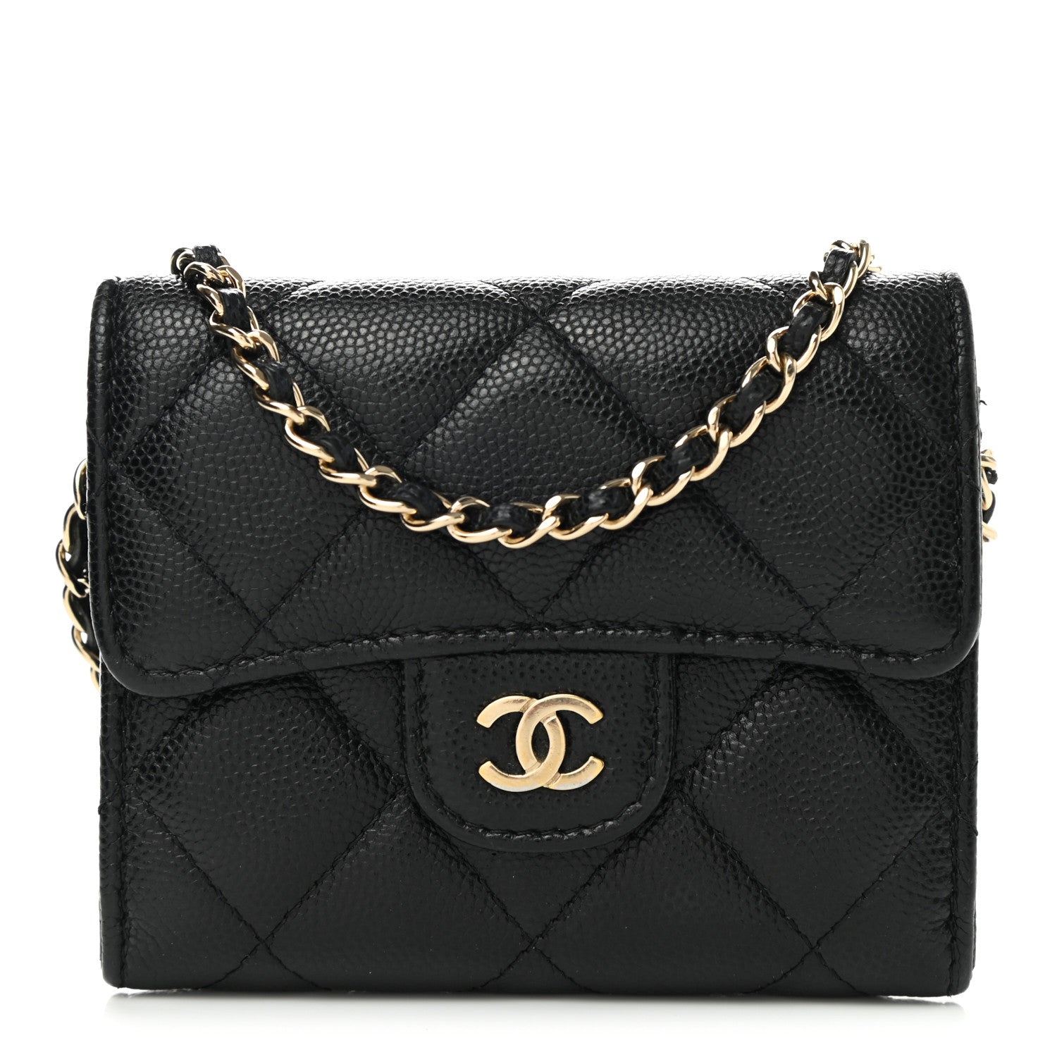 Chanel Caviar Quilted Flap Card Holder On Chain Black 1 of 13