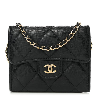 Chanel Caviar Quilted Flap Card Holder On Chain Black 1 of 13