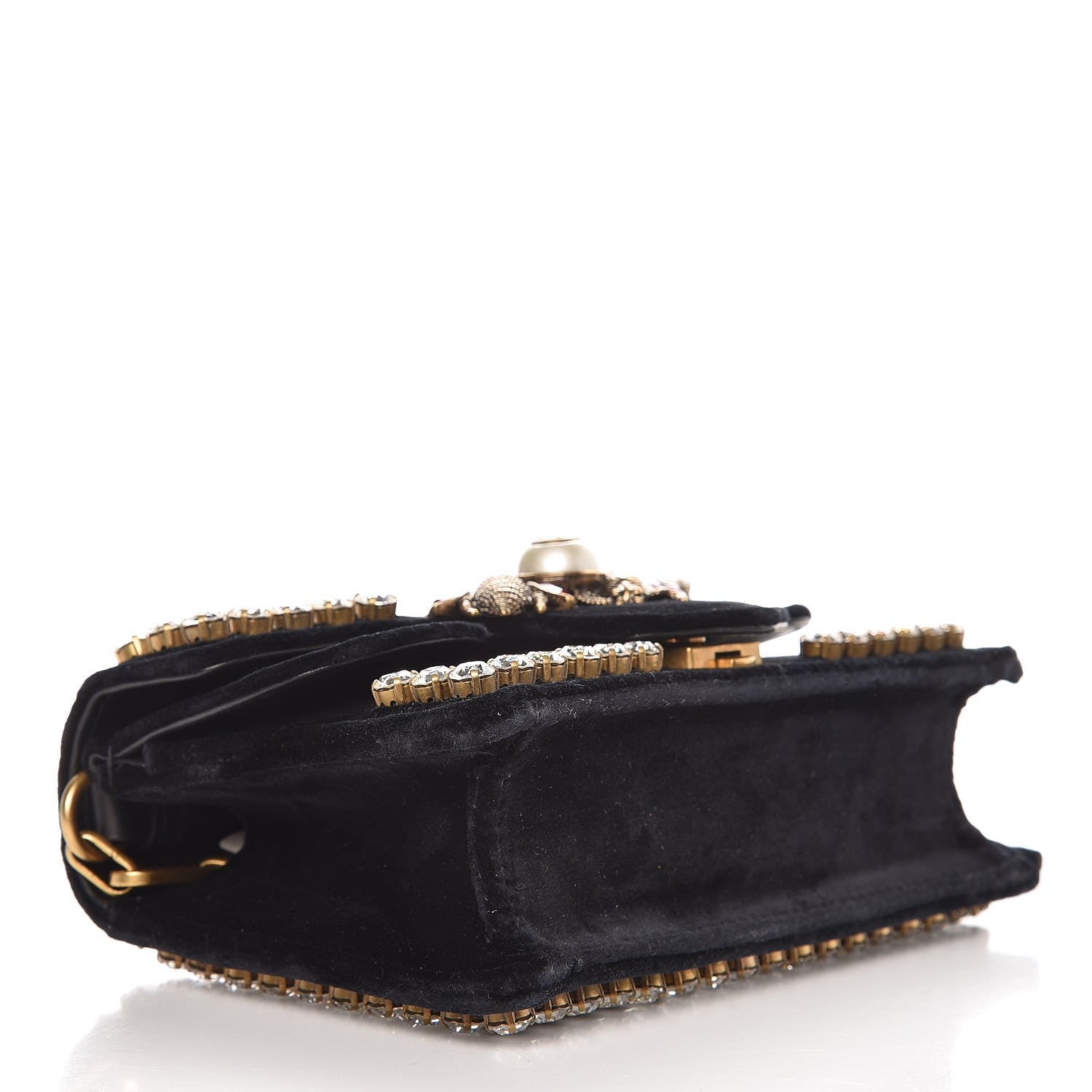 Gucci Velvet Crystal Mini Bee Broadway Shoulder Bag Black 4 of 7