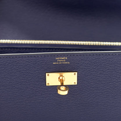 Hermes Chevre Mysore Kelly Longue Wallet Bleu Ecre 6 of 8