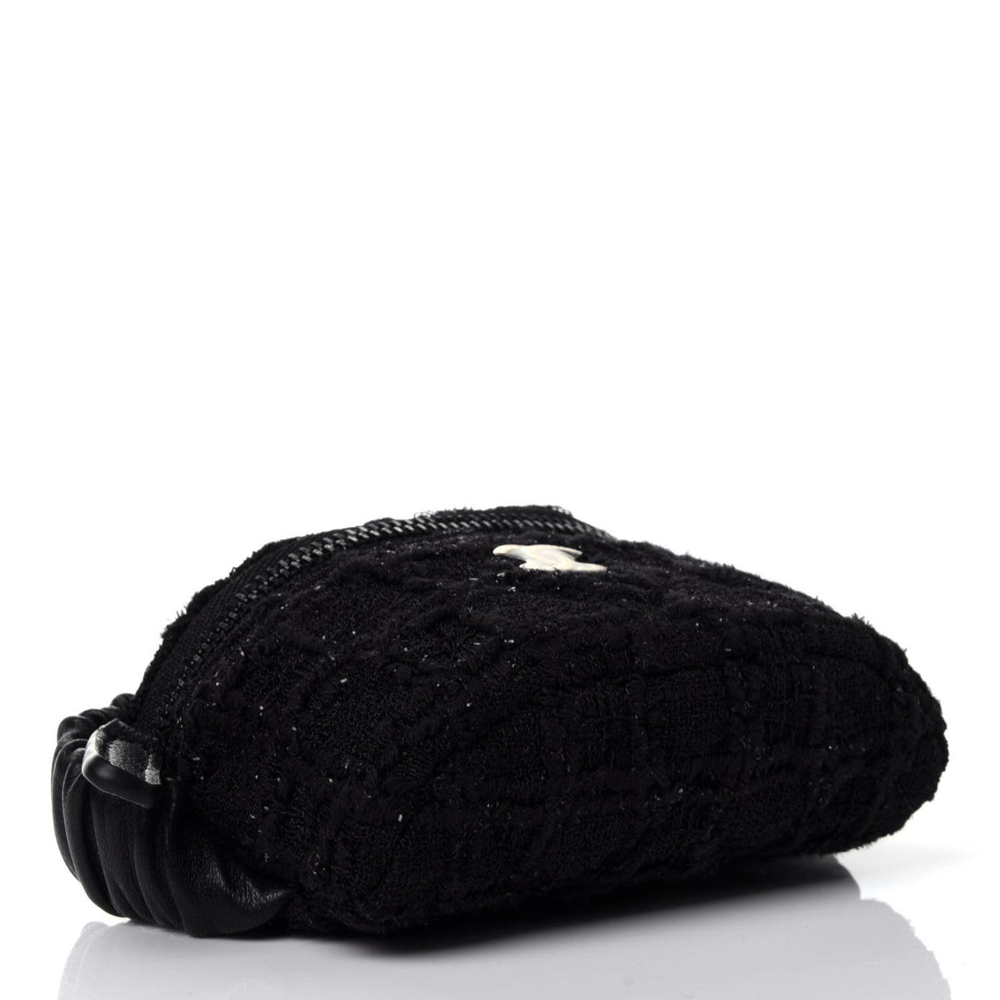 Tweed Lambskin Quilted Arm Coin Purse Black