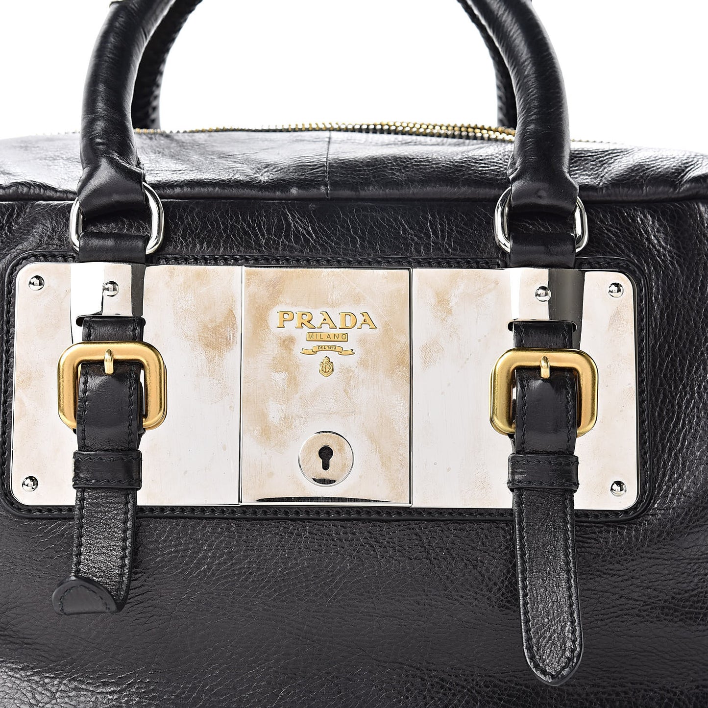 Glace Calfskin Zippers Plaque Boston Black