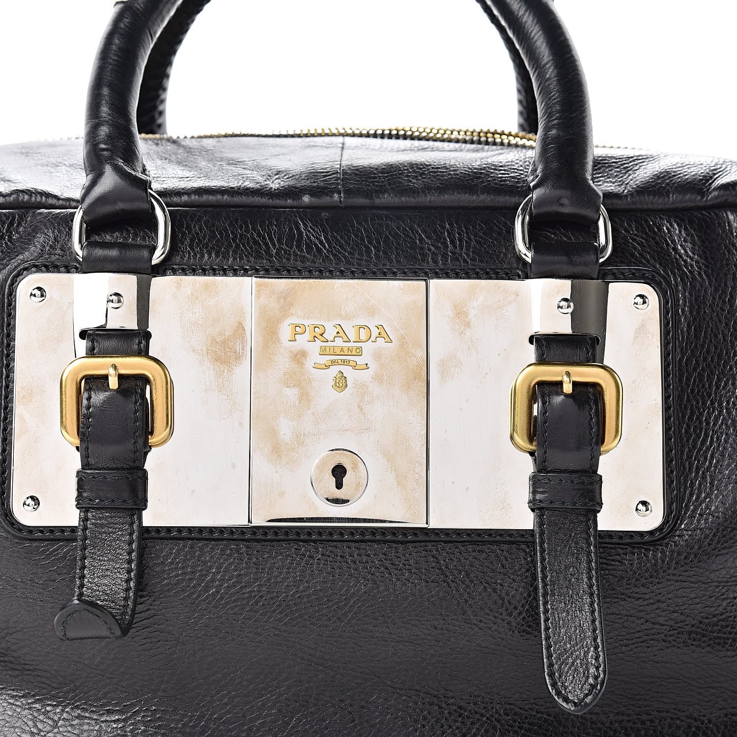 Prada Glace Calfskin Zippers Plaque Boston Black 8 of 12