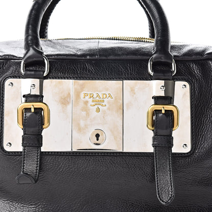 Prada Glace Calfskin Zippers Plaque Boston Black 8 of 12
