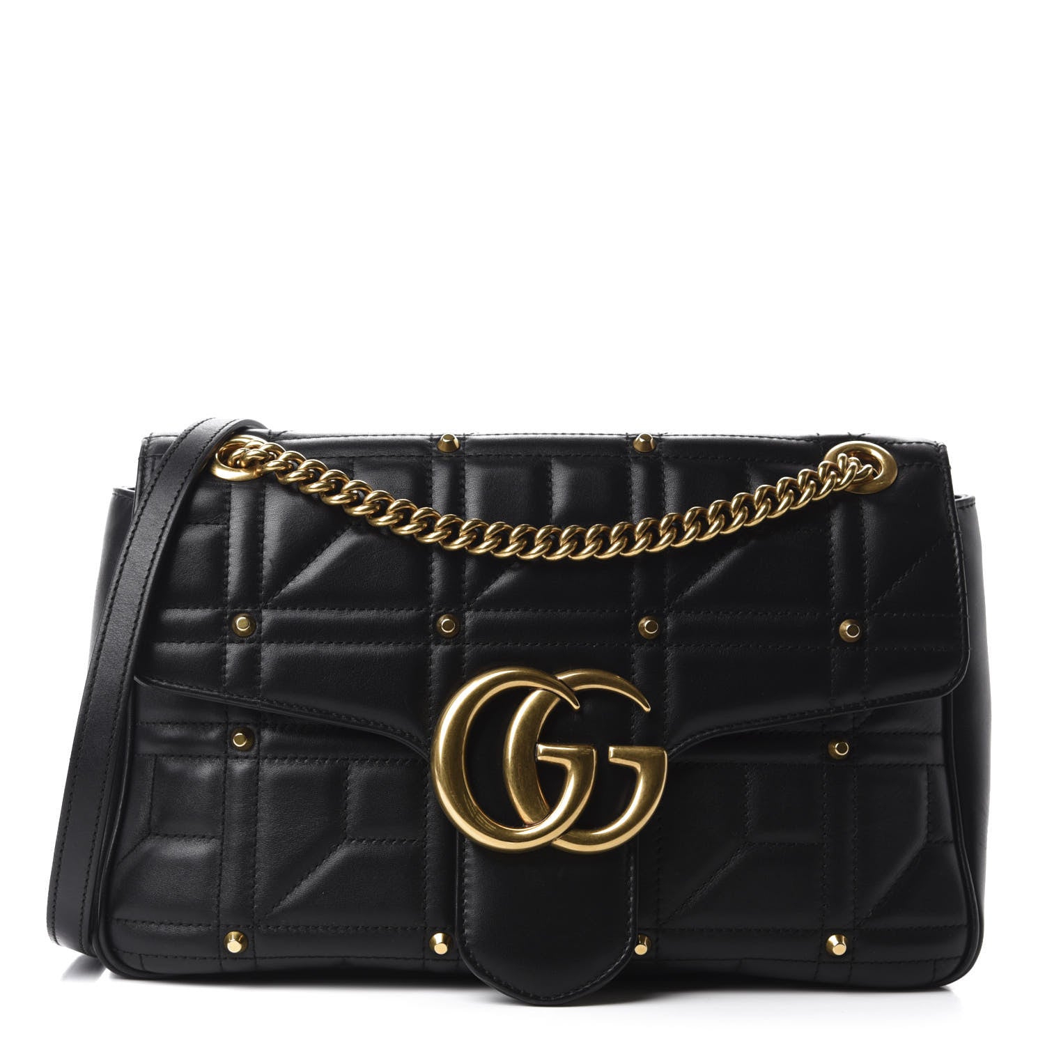 Gucci Calfskin Matelasse Studded Medium GG Marmont Shoulder Bag Black 1 of 10
