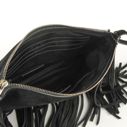 Saint Laurent Suede Fringe Crossbody Bag Black 6 of 6