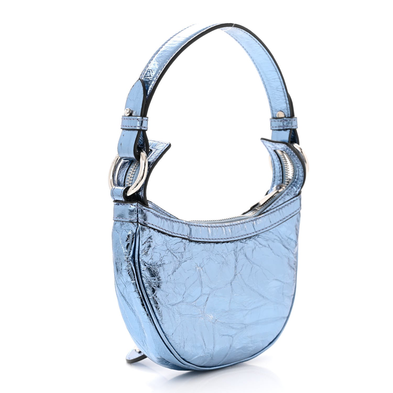 Versace Metallic Calfskin Mini Repeat Zip Hobo Blue 3 of 9