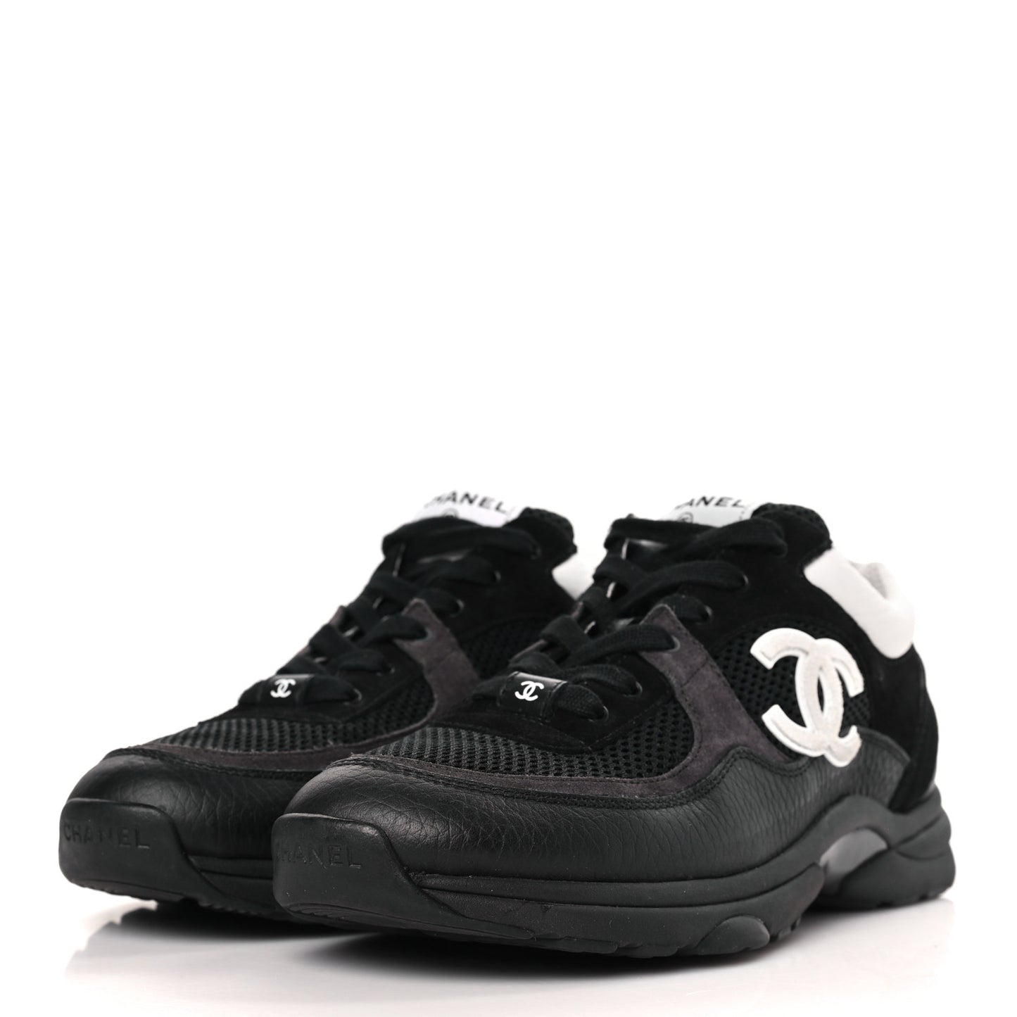 Mesh Suede Calfskin Grained Calfskin Womens CC Sneakers 39.5 White Black